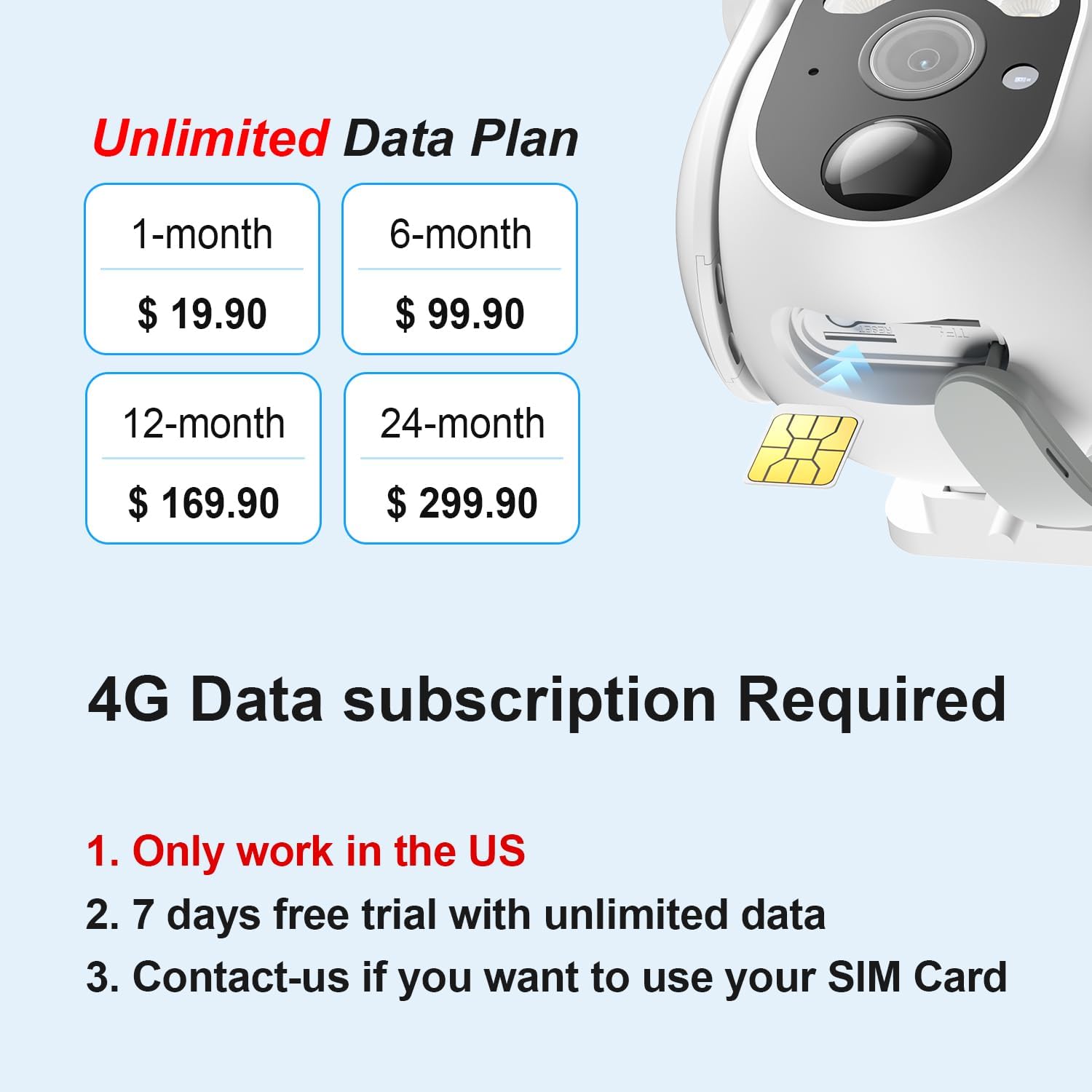 No WiFi Security Cameras Wireless Outdoor, Cellular Security Camera Solar Powered, 2K HD Color Night Vision, 360° PTZ, Smart Human Detection, 2-Way Talk, IP66 Waterproof