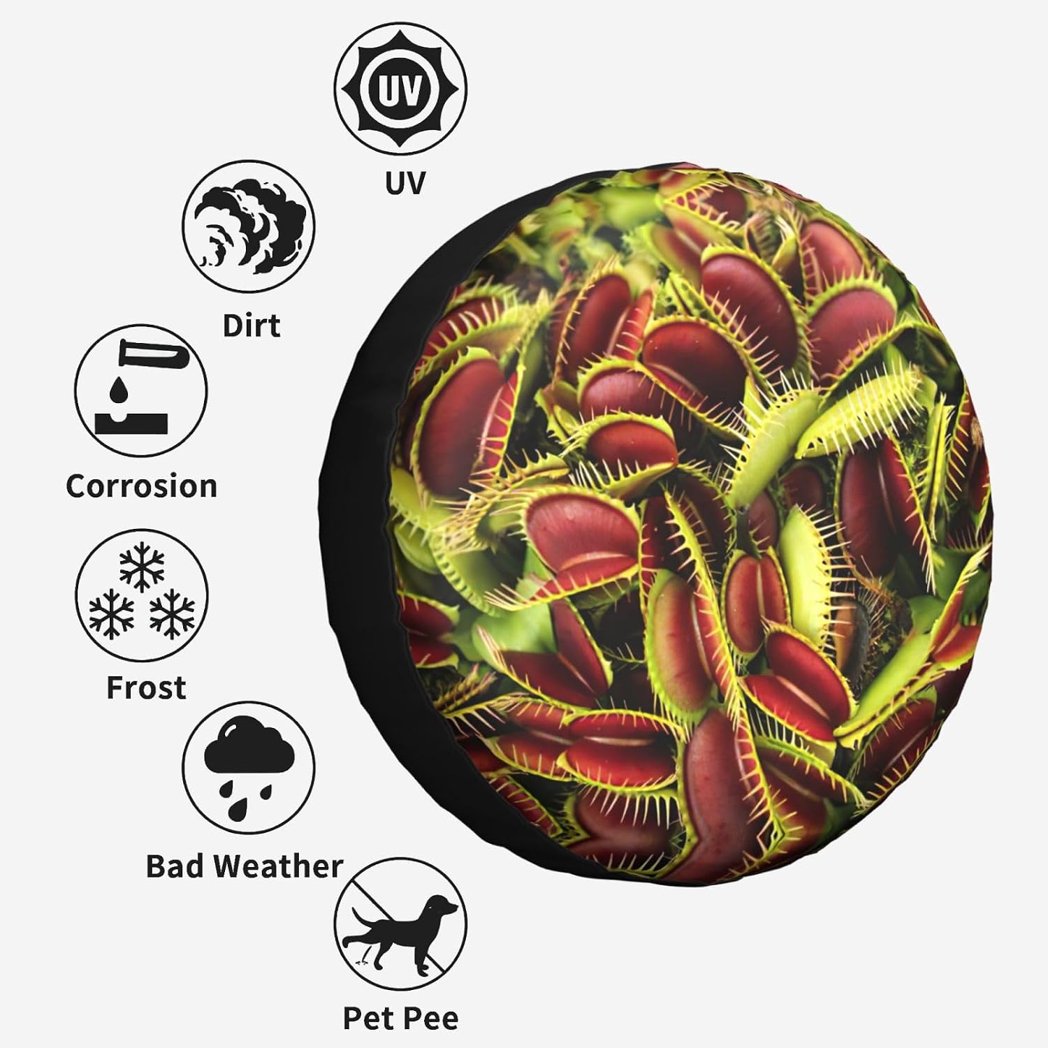 Carnivorous Plant Print Tire Cover Universal Spare Wheel for Trailer Rv SUV Truck Camper Travel Accessories