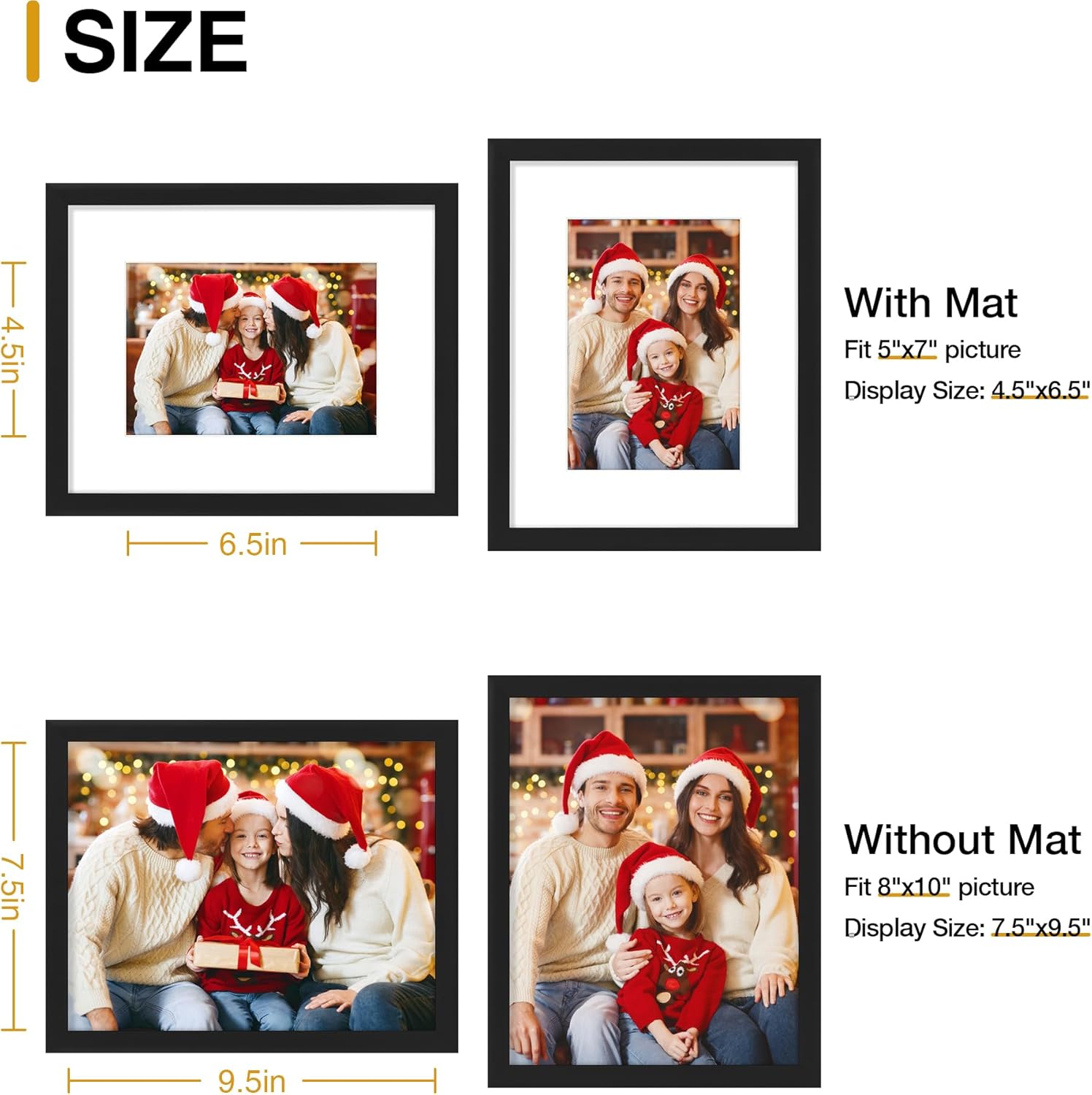 decorUhome 8x10 Picture Frame Set of 10, Display Photos 5x7 with Mat or 8x10 Unmatted for Picture Frames Collage Wall Decor, Black - Image 4