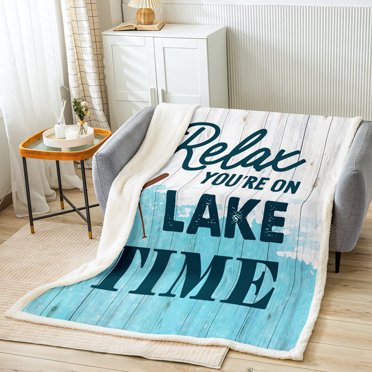Lake Life Bed Blanket Kids Girls Vintage Wood Sherpa Blanket Soft Cozy Lightweight Outdoor Sport Plush Fleece The Lake Theme Blanket Gifts for Bed Chair Office Sofa(Throw 50
