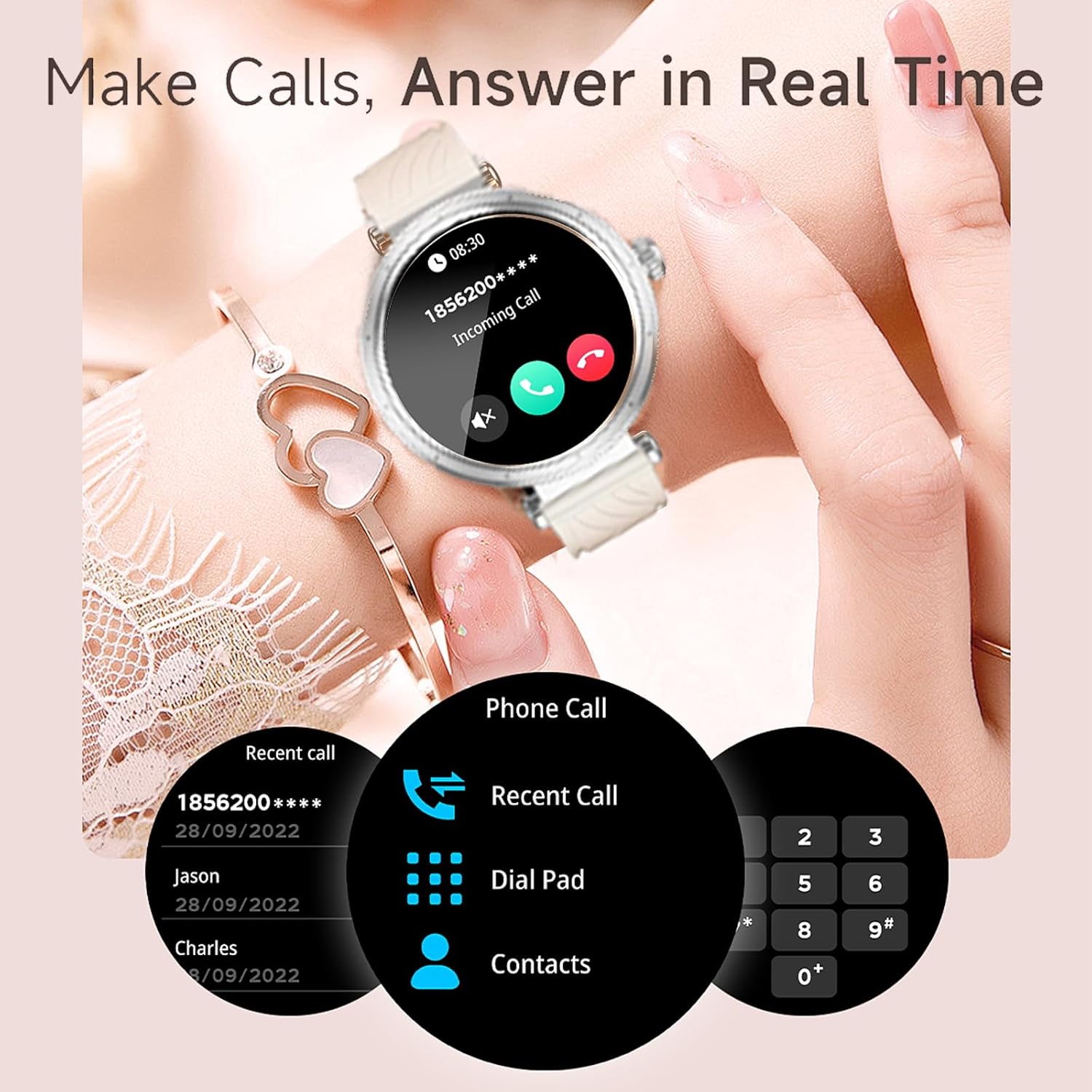 Yihou Smart Watches for Women Fitness Tracker Fitness Watch with Heart Rate Monitor Pedometer Calorie Sleep Monitor Bluetooth Call Rotating Bezel for Android iOS White