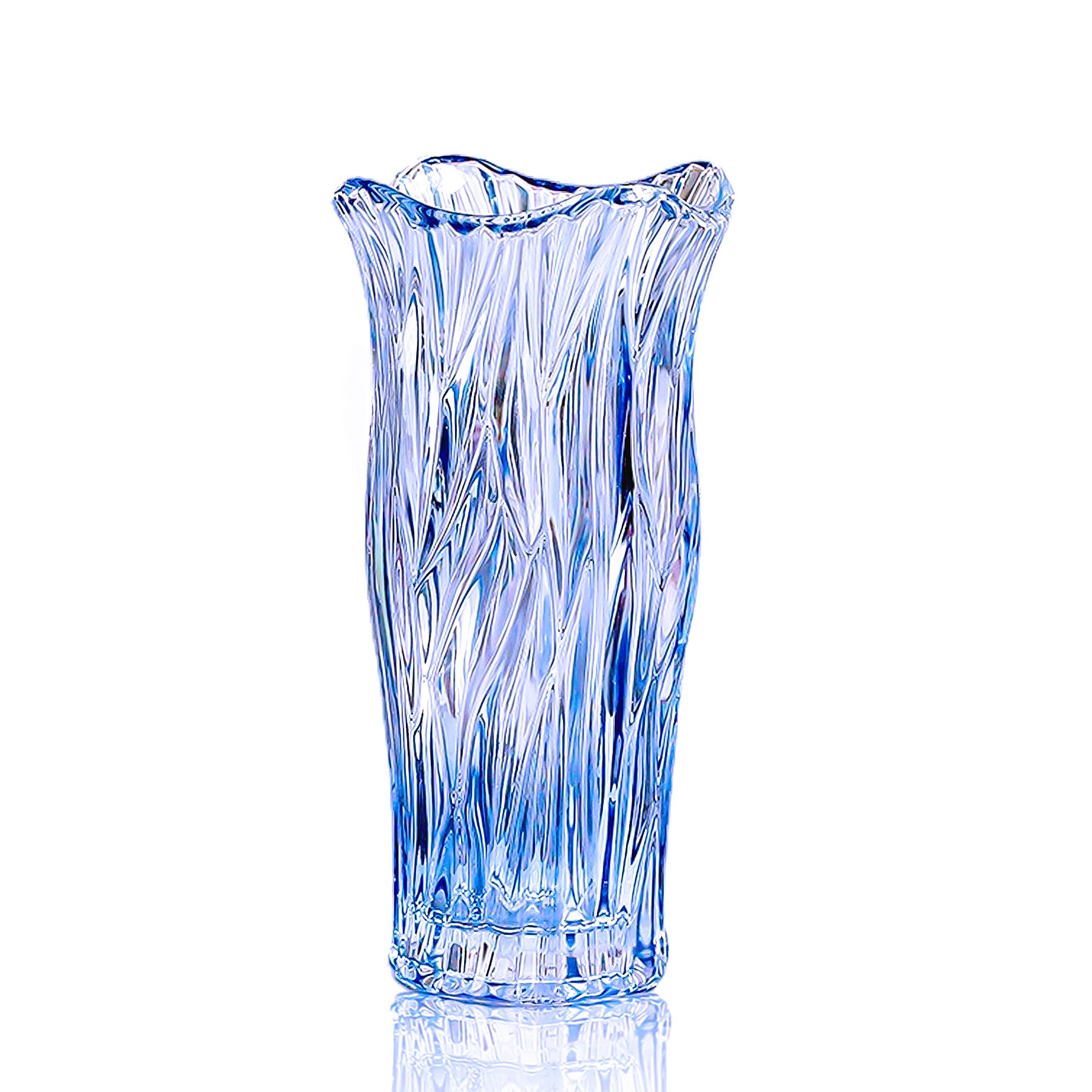 Glass Vase for Flowers, Blue Clear Glass Vases for Centerpieces, Crystal Vase for Home Table Flower Decor 9.1 inches Tall