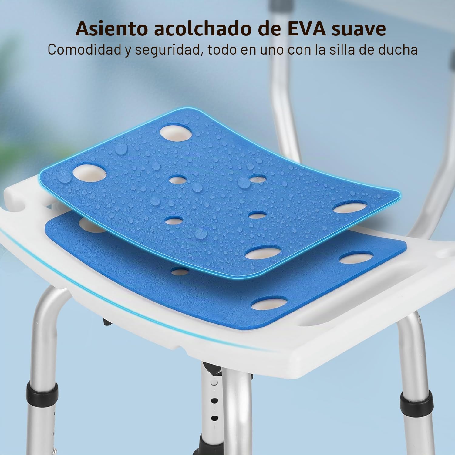 Careboda Silla de ducha ajustable de 6 alturas con montaje sin herramientas, silla de bañera de aluminio con cojín de asiento para ducha interior, antideslizante para seguridad