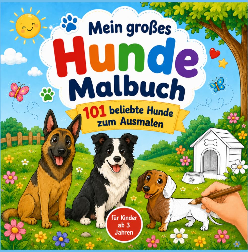 Mein großes Hunde Malbuch: 101 beliebte Hunde zum Ausmalen ab 3 Jahren