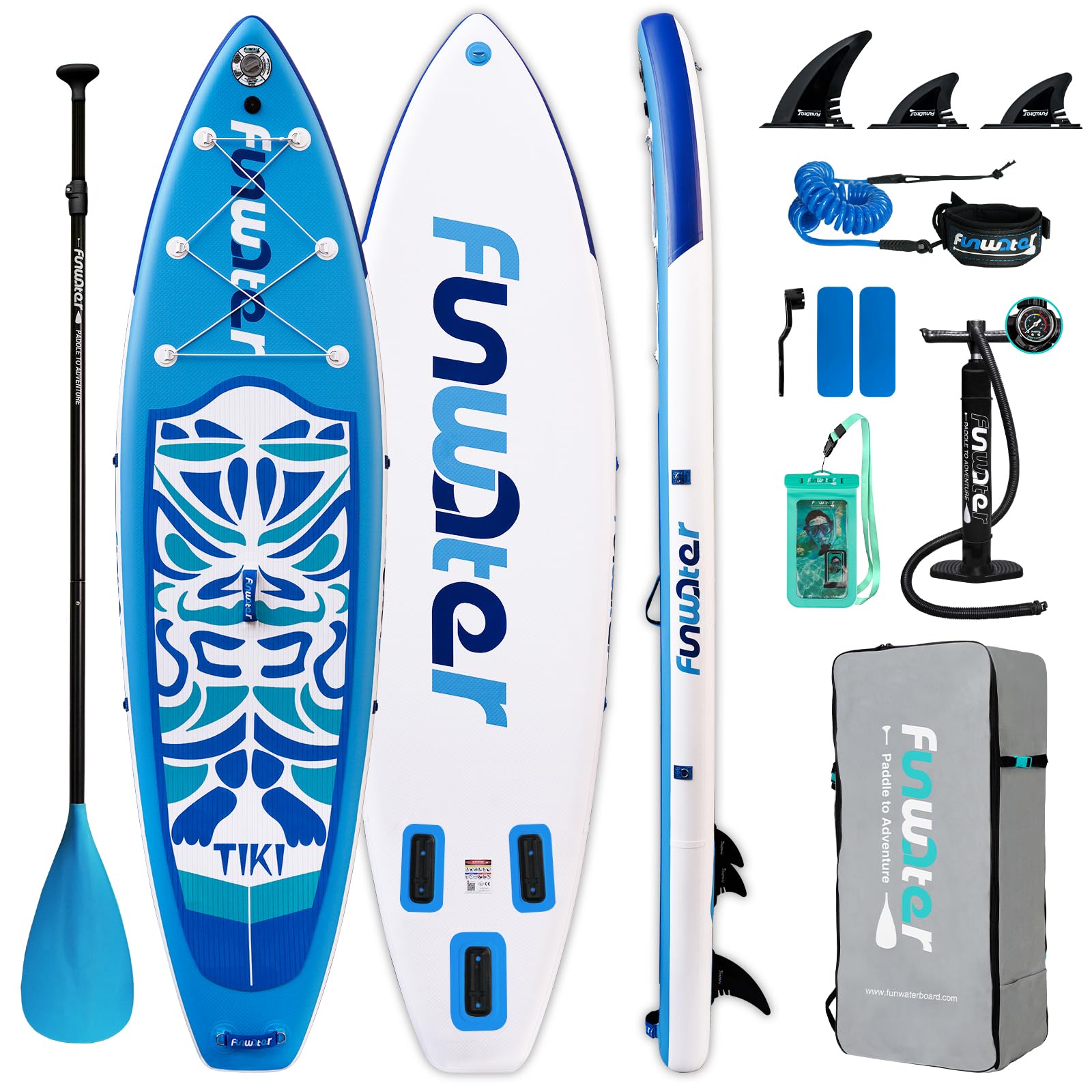 FunWater Inflatable 10'6×33"×6" Ultra-Light (17.6lbs) SUP for All Skill Levels Everything Included with Stand Up Paddle Board, Adj Paddle, Pump, ISUP Travel Backpack, Leash, Waterproof Bag