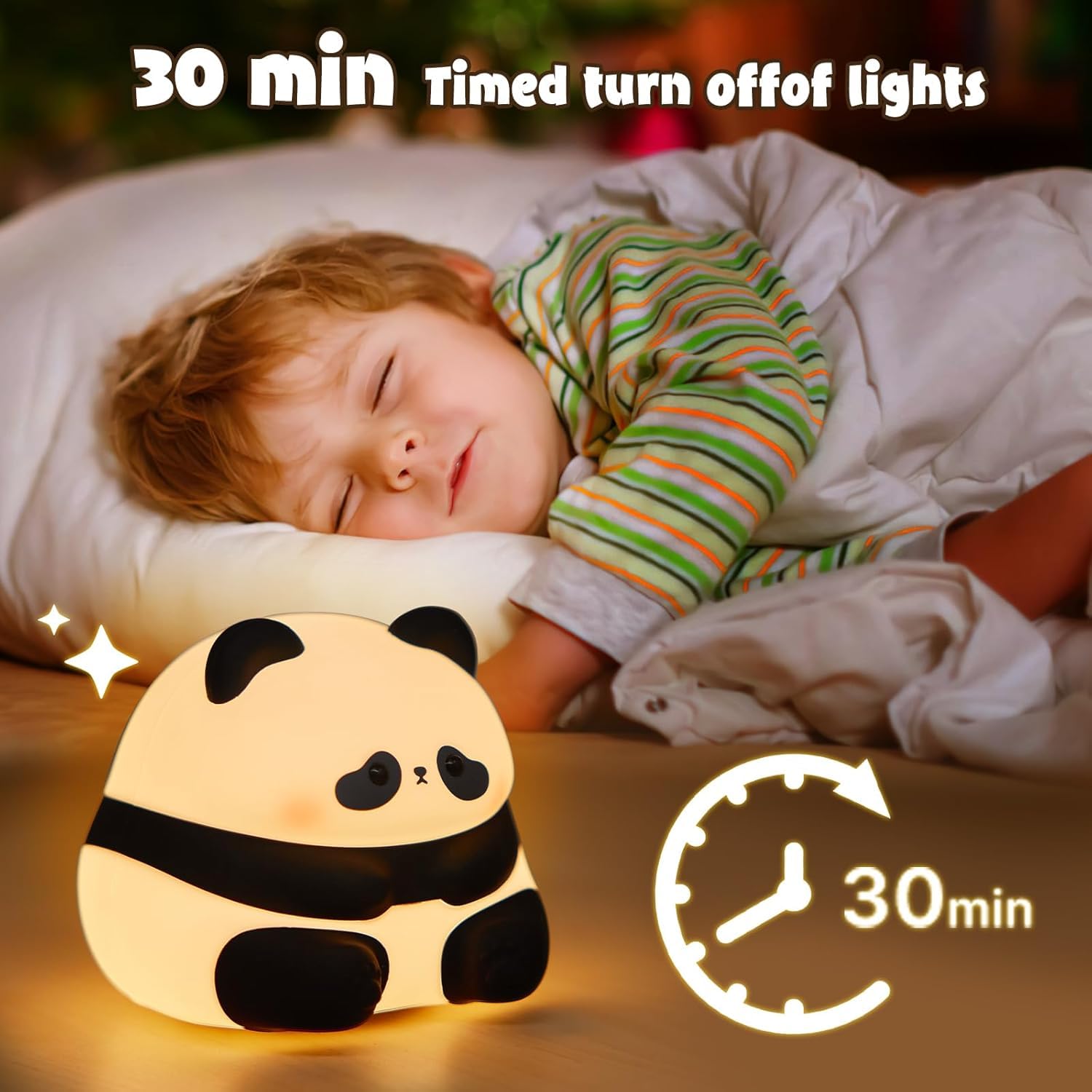 DUWOL Kids Night Light Silicone Sitting Panda Night Lamp Rechargeable Cute Lamp with 3 Level Brightness Kids Night Lights for Bedroom Baby Nursery Study Desk Decorative Diwali Christmas Light 3
