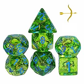 UDIXI 7PCS D&D Polyhedral Dice Set, Green DND Dice Set Filled with Bow for Role Playing Games as RPG Tabletop Games (Ranger)
