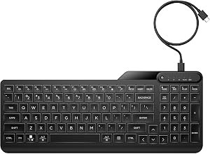 HP 400 Tastiera Cablata, Connessione tramite USB-C e con Adattatore USB-A, Qwerty, 12 Tasti Programmabili, Retroilluminazione, Compatibile con Windows 10 e 11, Chrome OS, MacOS, Nera