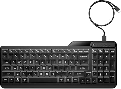 HP 400 Tastiera Cablata, Connessione tramite USB-C e con Adattatore USB-A, Qwerty, 12 Tasti Programmabili, Retroilluminazione, Compatibile con Windows 10 e 11, Chrome OS, MacOS, Nera