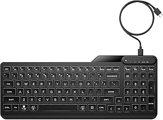 HP 400 Wired Keyboard, Connection via USB-C and with USB-A Adapter, Qwerty, 12 Programmable Keys, Backlight, Compatible wi…