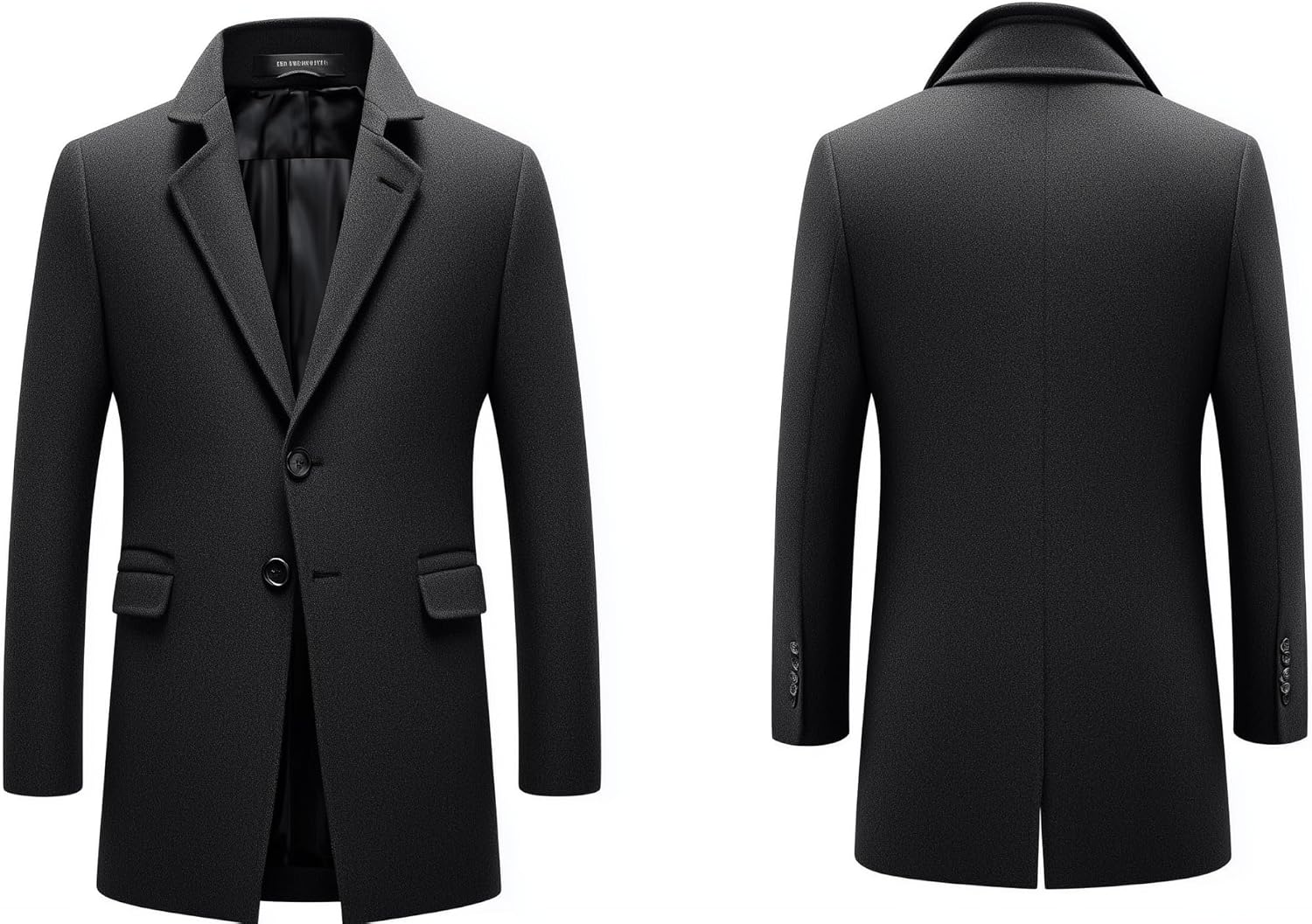 Mens Classic Black Overcoat Thigh-length Warm Jacket Versatile Modern Winter Wool Coat