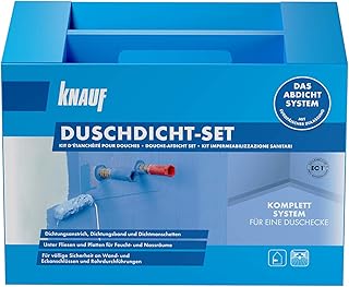 Knauf Duschdicht-Set, Praktisches Abdichtungs-System zur Duschkabine – Sanitär-Dichtung, Flexibel, Rissüberbrückend bis 2 mm, Silikon-Verträglich, für Boden- und Wand-Heizungen, blau, 1 Set, 8009