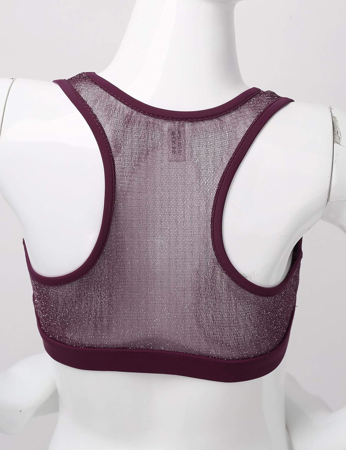 Mufeng Kids Girls Sleeveless Racer Back Crop Top Stretchy Mesh Splice Dancing Stage Performance Workout Tanks Tops