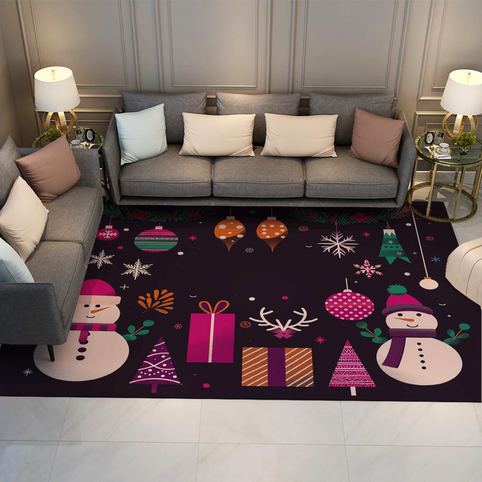 Tapis de Noël lavable et antidérapant 90x120cm pour décoration de maison