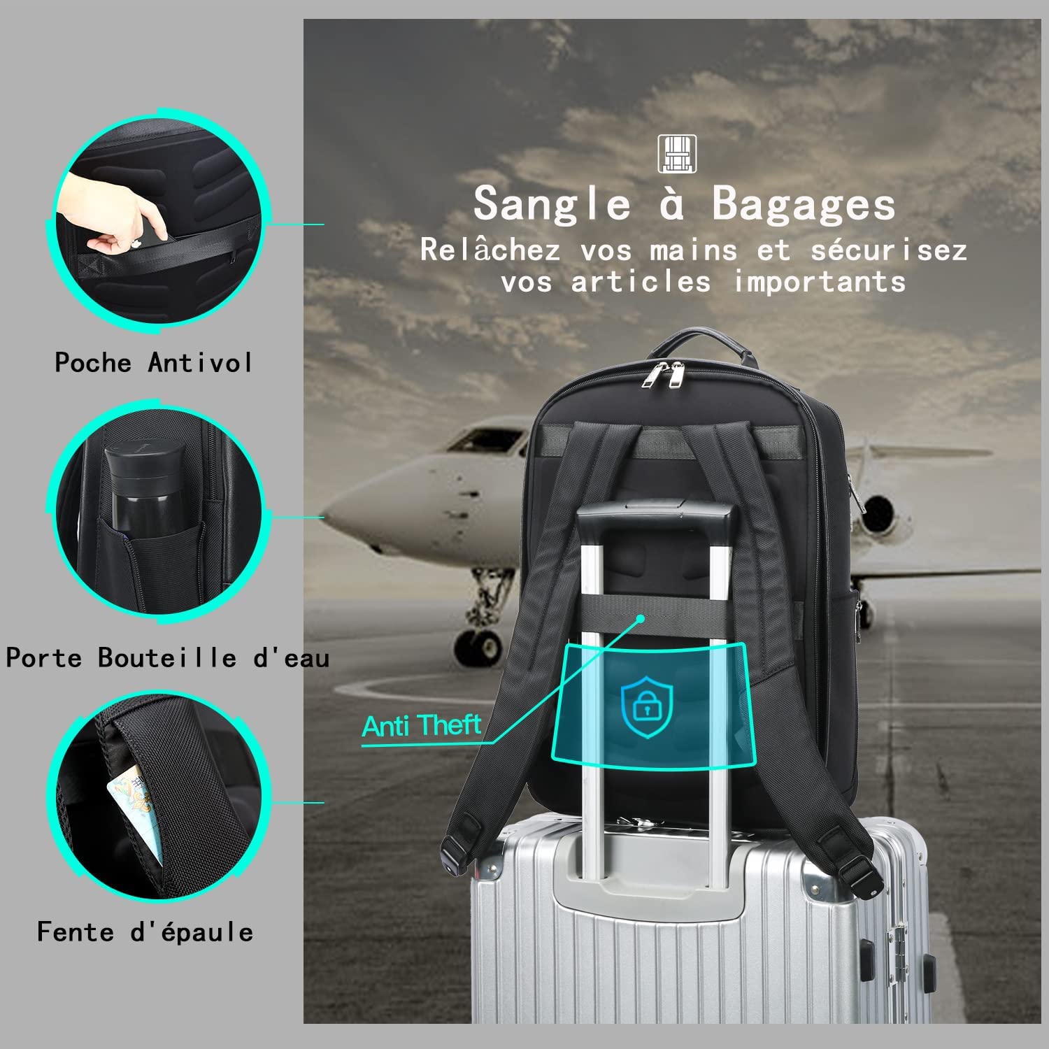 BOPAI Antifurto Zaino per Computer PC Portatile Notebook Impermeabile per Laptop Business da Uomo da 15,6 Pollici con Porta USB di Ricarica Nero
