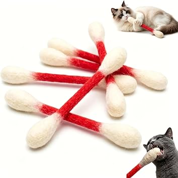 Schine 6 - Pack Giant Cat Cotton Swab Toys, for Indoor Cats Boredom Relief and Dental Care red