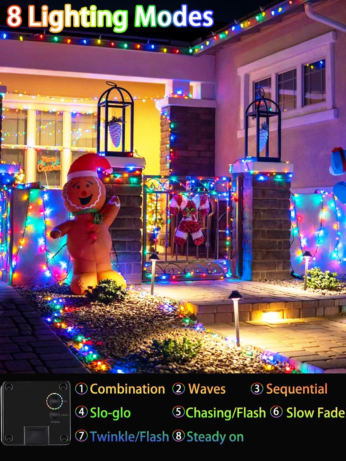 Solar-Weihnachtslichterkette für den Außenbereich, wasserdicht, superhell, 320 LEDs, Solar-Lichterkette mit 8 Beleuchtungsmodi, grüner Draht, funkelnder Baumlicht für draußen