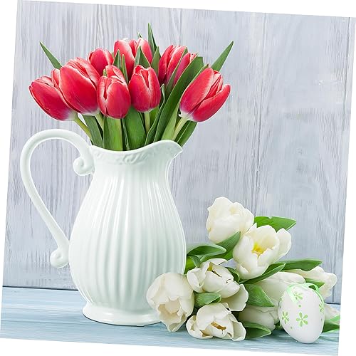 Miniatura 7 de Happyyami Jarrón de cerámica para decoración del hogar, estilo nórdico, jarrón decorativo de granja, jarrón rústico de metal, jarrón de flores para