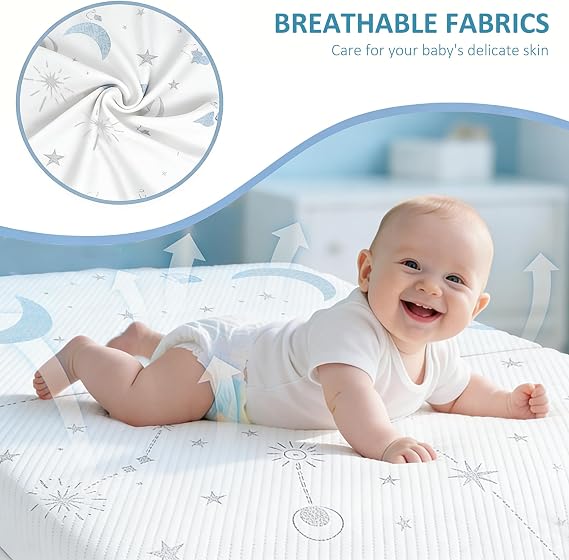 PanKers Pack and Play Mattress Pad 38x26,Breathable Memory Foam Pack N Play Mattresses, Portable Baby Mattress for Pack n Play with Star Moon Removable Cover