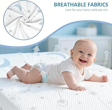 PanKers Pack and Play Mattress Pad 38x26,Breathable Memory Foam Pack N Play Mattresses, Portable Baby Mattress for Pack n Play with Star Moon Removable Cover