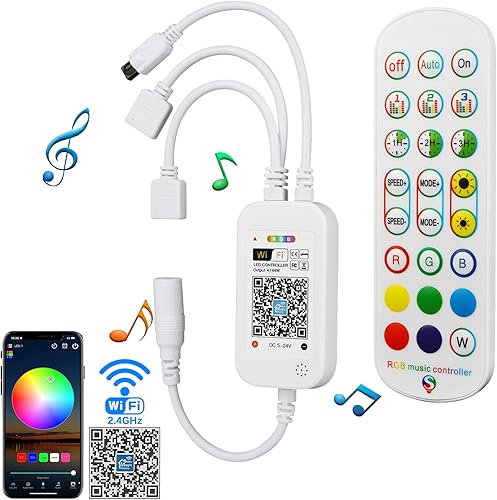 RGBZONE 5050 3528 2.4GHz WiFi Música LED Controlador, 24Key Wireless IR Remote, Mic Control Music Sync RGB Controlador inteligente APP Control