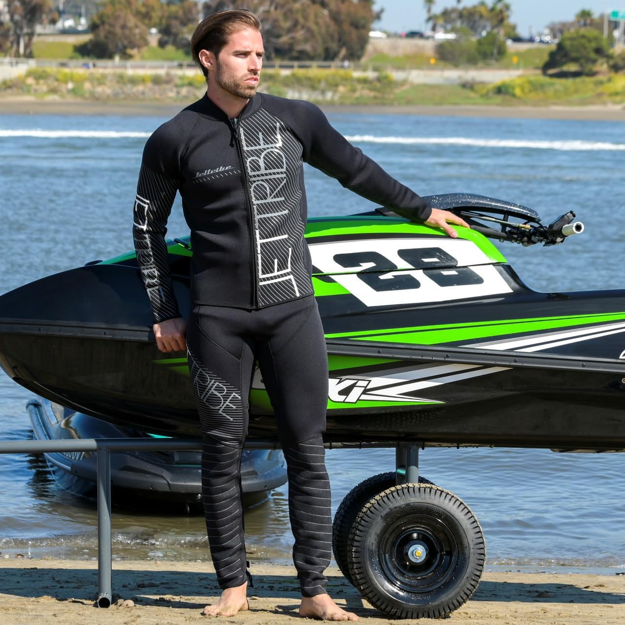 Jettribe Men’s 2-Piece Wetsuit Set – Premium Neoprene Jacket & Pants – Surfing, Diving, Jet Ski, Watersports Black