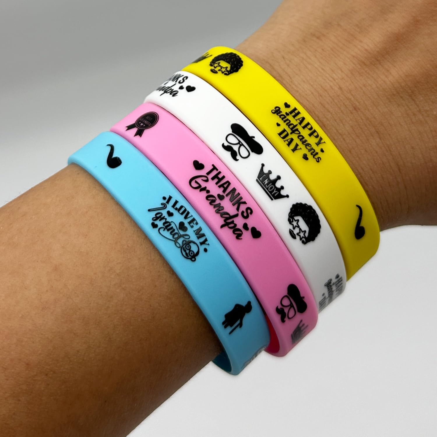 Happy Grandparents Day Rubber Bracelets - Grandma & Grandpa Party Favors - Bulk Happy Grandparents Day Silicone Wristbands - Grandparents Party Supplies Goodie Bag Bracelets Stuff Filler - Set of 24