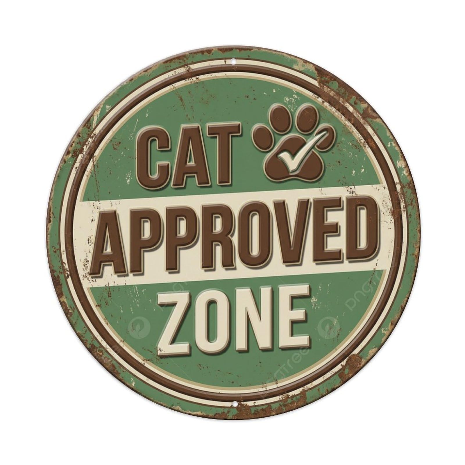 Cat Approved Zone Meow Metal Tin Sign Plaque Wall Decor for Cafe, Club Bar, Office, Home Garden Round Metal Poster 8x8Inch