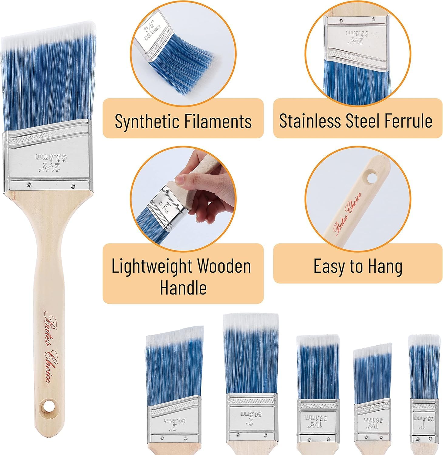 Bates- Paint Brushes, 2.5-Inch, 12 Pack Angle Brushes, Treated Wood Handle | Wall Paint Brushes for Walls, Stain Application, Furniture Painting & Interior Painting Work