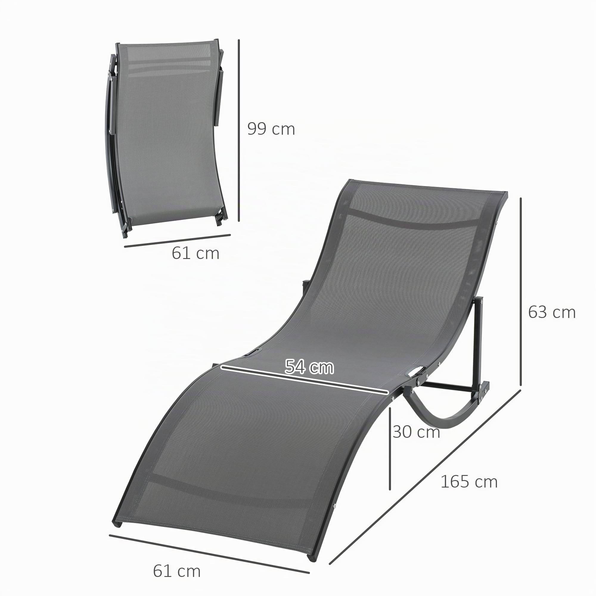 Outsunny Lot de 2 Bains de Soleil Pliables Chaise Longue 120 Kg Anthracite | Jardin Extérieur, Aluminium et Textilène, Transat Jardin Extérieur, pour Patio Terrasse Plage
