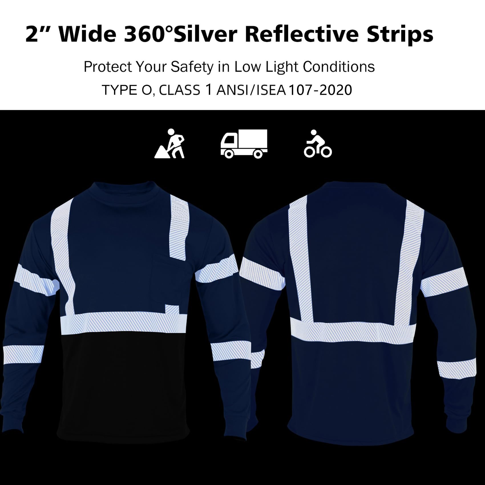VENDACE Camisetas de Manga Larga Reflectantes de Seguridad de Alta Visibilidad ANSI Clase 2 de Alta Visibilidad para Hombre