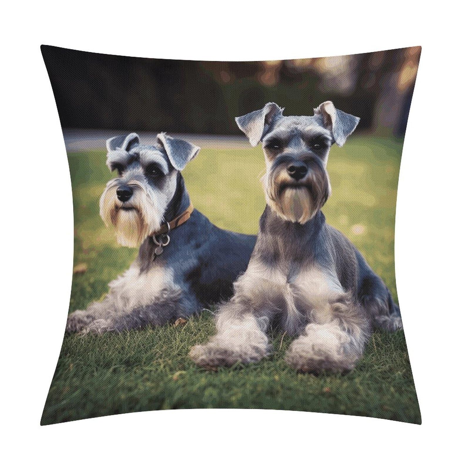 JTREHY Adult Schnauzer Dogs Throw Pillow Covers Farmhouse Pillow Cover Standard Pillow Shams Decorative Square Pillowcases Soft Pillow Cases Wrinkle Fade Resistant for Couch Home 18x18 Inch