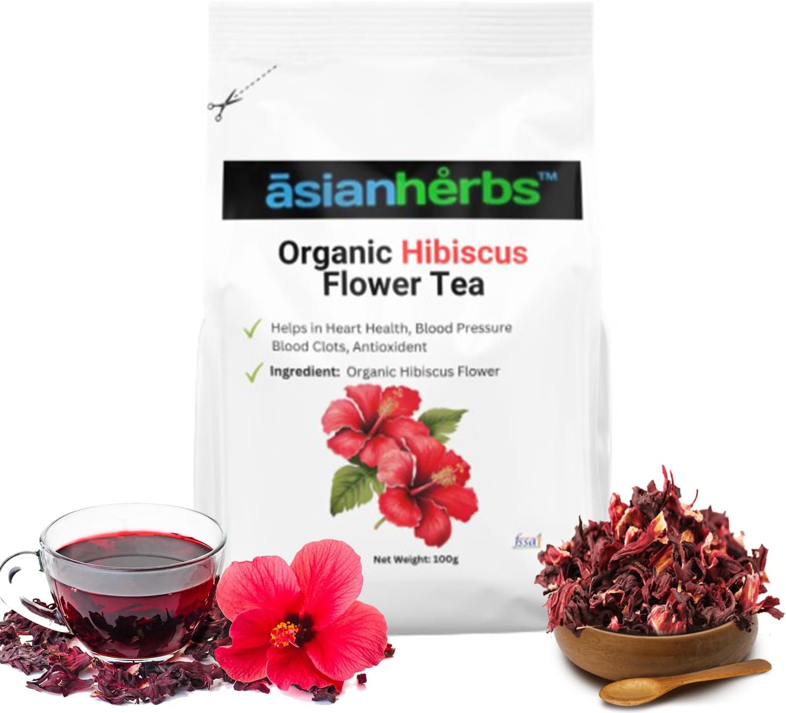 Asian Herbs Hibiscus Leaves Tea - Promoting Heart Wellness & Vitality, Natural Herbal Blend (100grams)