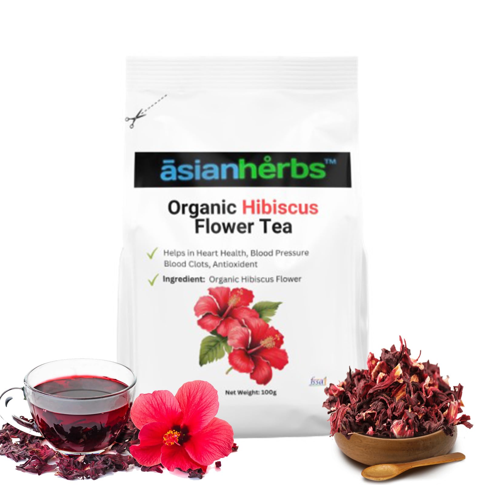 Asian Herbs Hibiscus Leaves Tea - Promoting Heart Wellness & Vitality, Natural Herbal Blend (100grams)