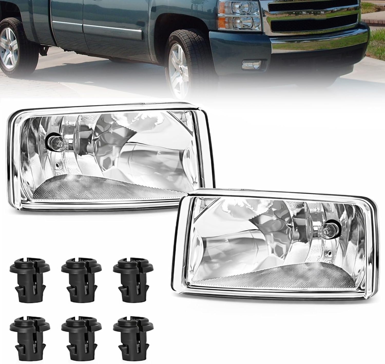 Fog Lights W/Bulbs Compatible With 2007-2015 Chevy Silverado/Tahoe/Suburban/Avalanche Left & Right Driving Bumper Lamps (Clear Lens)