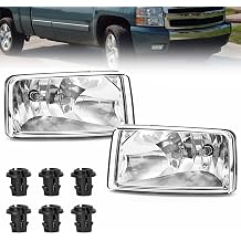 Fog Lights W/Bulbs Compatible With 2007-2015 Chevy Silverado/Tahoe/Suburban/Avalanche Left & Right Driving Bumper Lamps Clear Lens