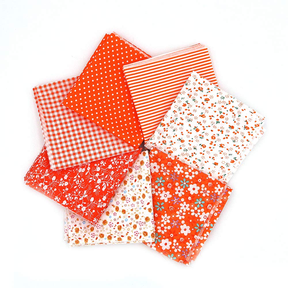 Namvo Orange 7Pcs 50 X 50Cm Cotton Craft Material Patchwork Pattern Cloths Diy Handmade Sewing Quilting Fabric Different Designs Tone