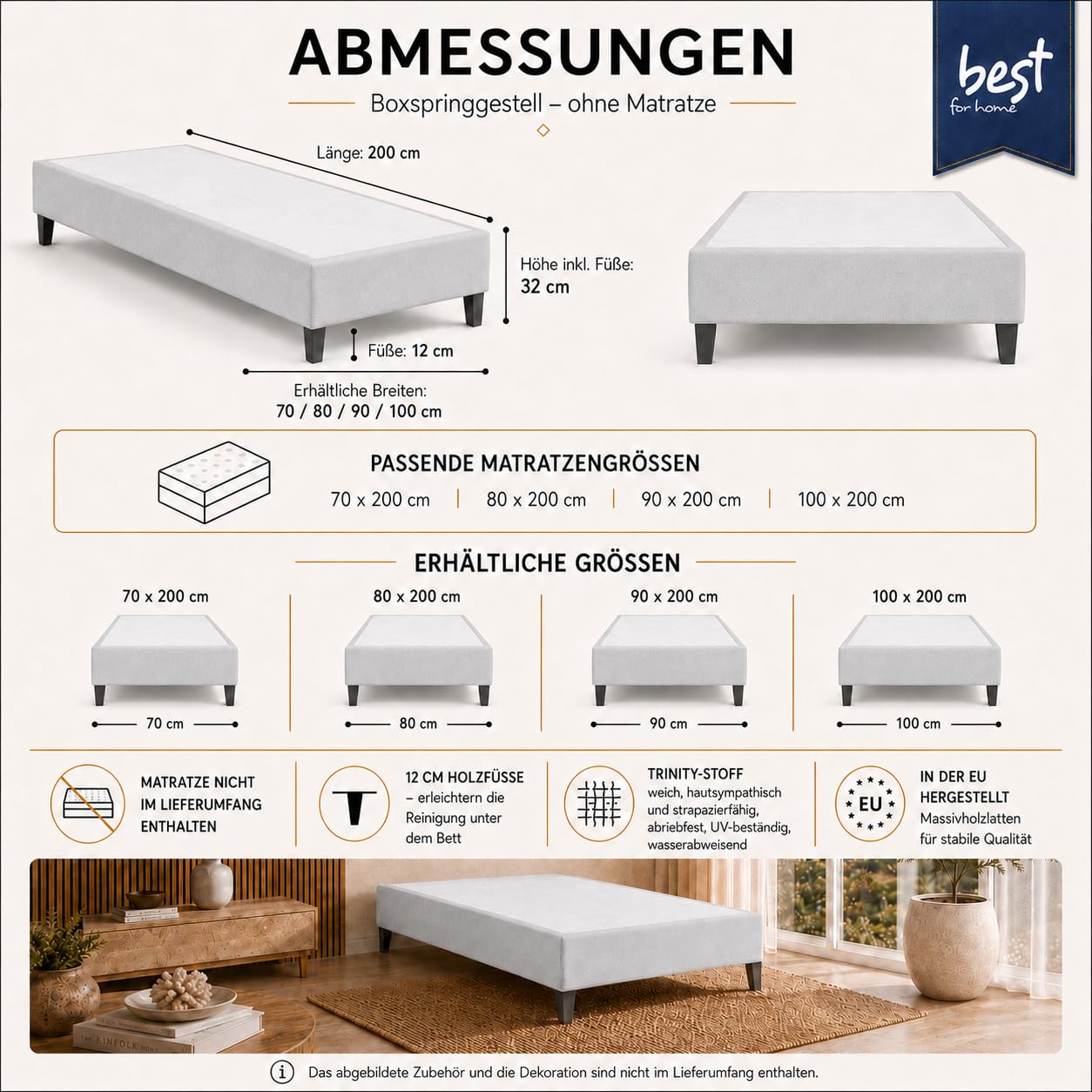 Sommier Tapissier 70x200 | Cadre de lit avec sommier tapissier | Sommier 70x200 Adulte avec Bonne Circulation de l’air | sans Matelas | Idéal Maison ou hôtel (Argenté)