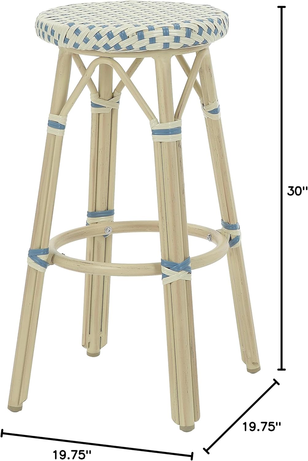 Greemotion Binde Boho 30-inch Aluminum and All-Weather Wicker Barstools with Footrest, Patio Stools & Bar Chairs for Outdoor, Kitchen Counter, Poolside, Yard, Set of 2, Blue