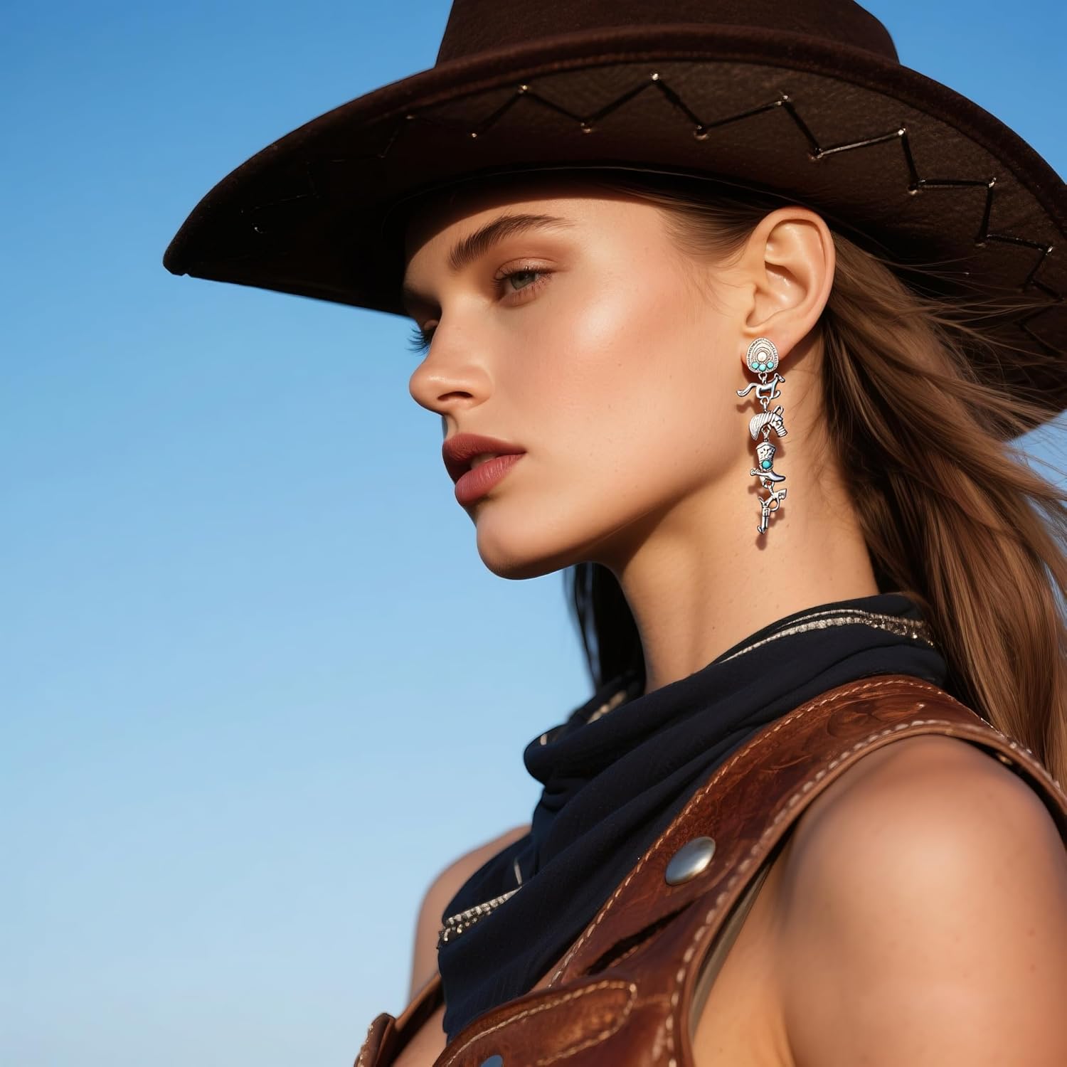Country Concert Outfits for Women Western Earrings CowBoy CowGirl Drop Dangle Earring Vintage Oval Earring Turquoise Jewelry Western Accessories - Image 2