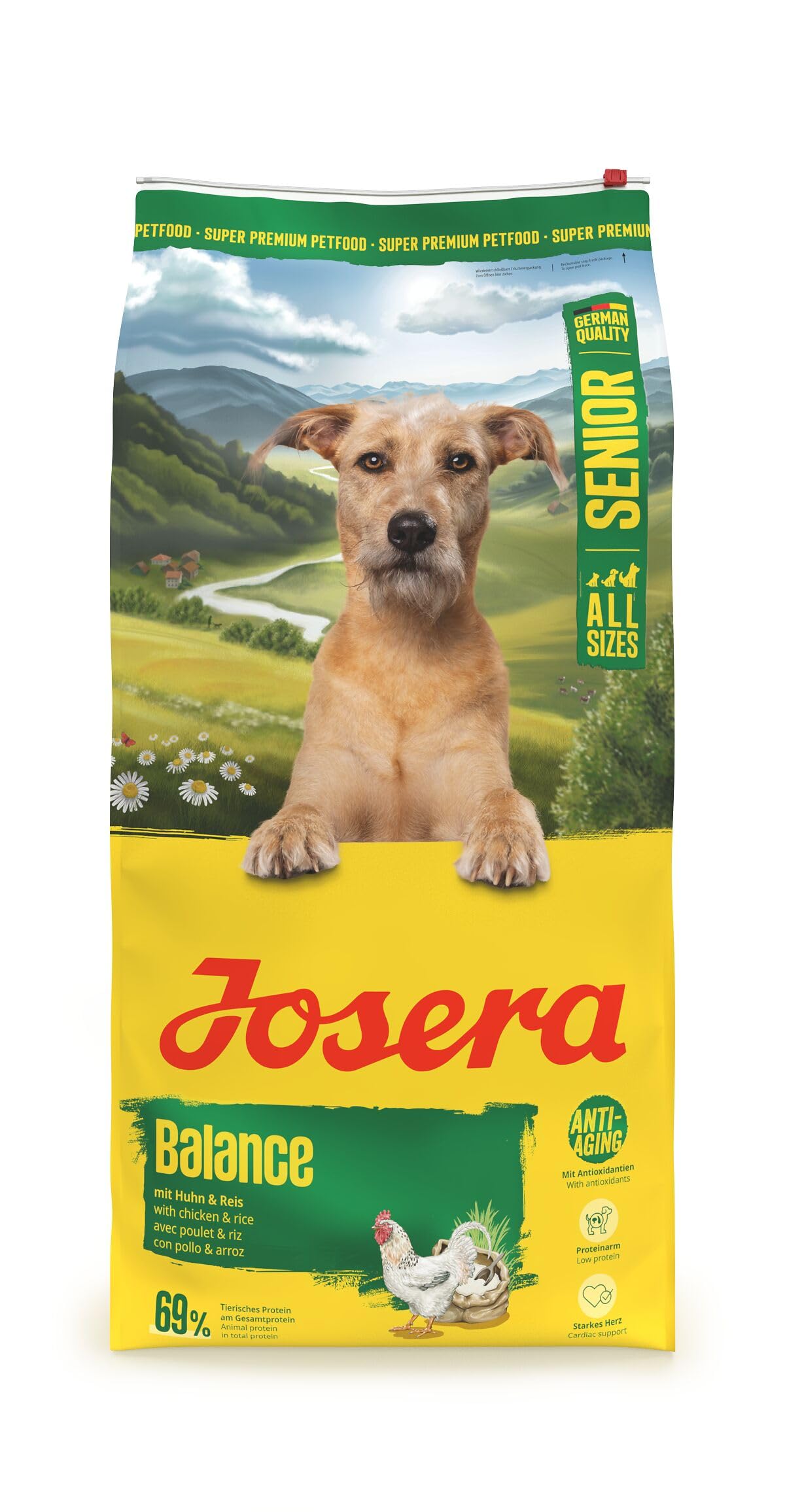 JOSERA Senior Balance Huhn & Reis (1 x 12,5 kg) | Premium Trockenfutter für ausgewachsene ältere Hunde | phosphorarm - mit wenig Fett & Protein speziell für Senioren | glutenfrei | 1er Pack