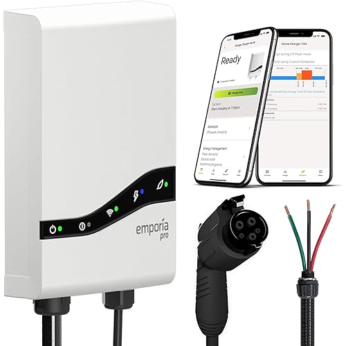 EMPORIA Pro Level 2 EV Charger with PowerSmart - 48 amp Fast EV Charger for Home with Hardwire and J1772 Connector - 240v Electric Vehicle Charging Station and 25' EV Charging Cable