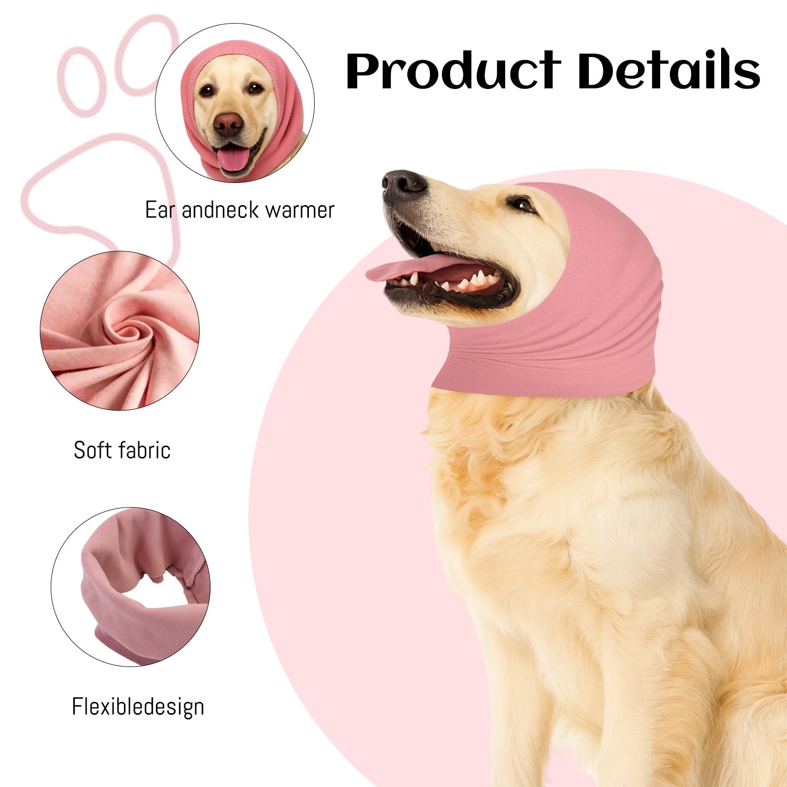 2 Pcs Dog Ear Defenders, Dog Ear Muffs Noise Protection, Anxiety Relief Protector, Winter Neck Warm Ski Mask (Pink, Black) - Image 3
