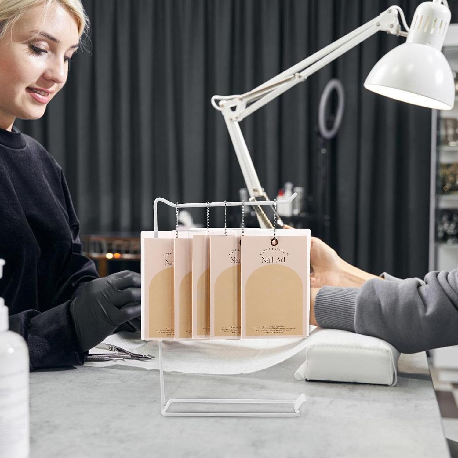 Hemobllo Press on Nail Display Stand with Cardboard and Iron Material for Organizing and Storing Press on Nails and Occasions