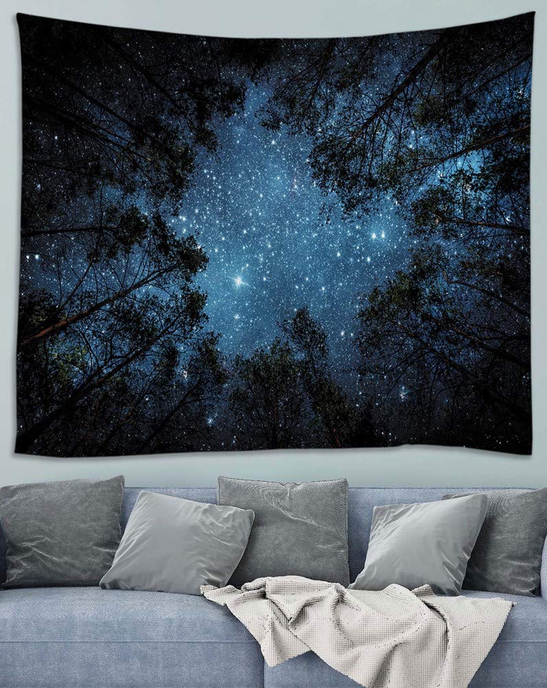 Tapestry Wall Hanging Forest Night Scene Stars, Galaxy Psychedelic Mystic Trippy, Awesocrafts Tapestries for Bedroom College Dorm Living Room Wall Decor Art (Forest, 51x59 inch)