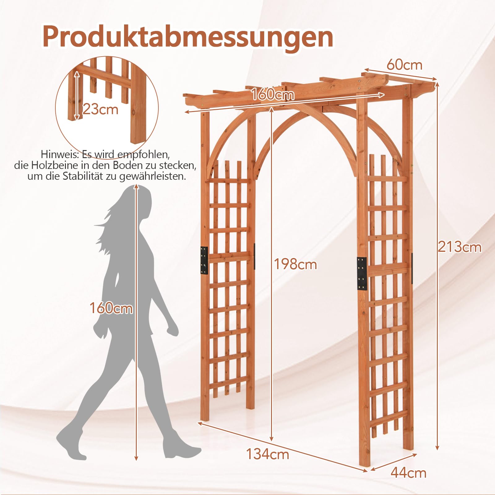 RELAX4LIFE Rosenbogen Holz, Gartenbogen für Kletterpflanzen & Rosen, Torbogen mit Dach, Rankhilfe Rankgitter Rankbogen aus Tannenholz, Rosengitter für Garten & Hochzeit, 160 x 60 x 213 cm, Orange