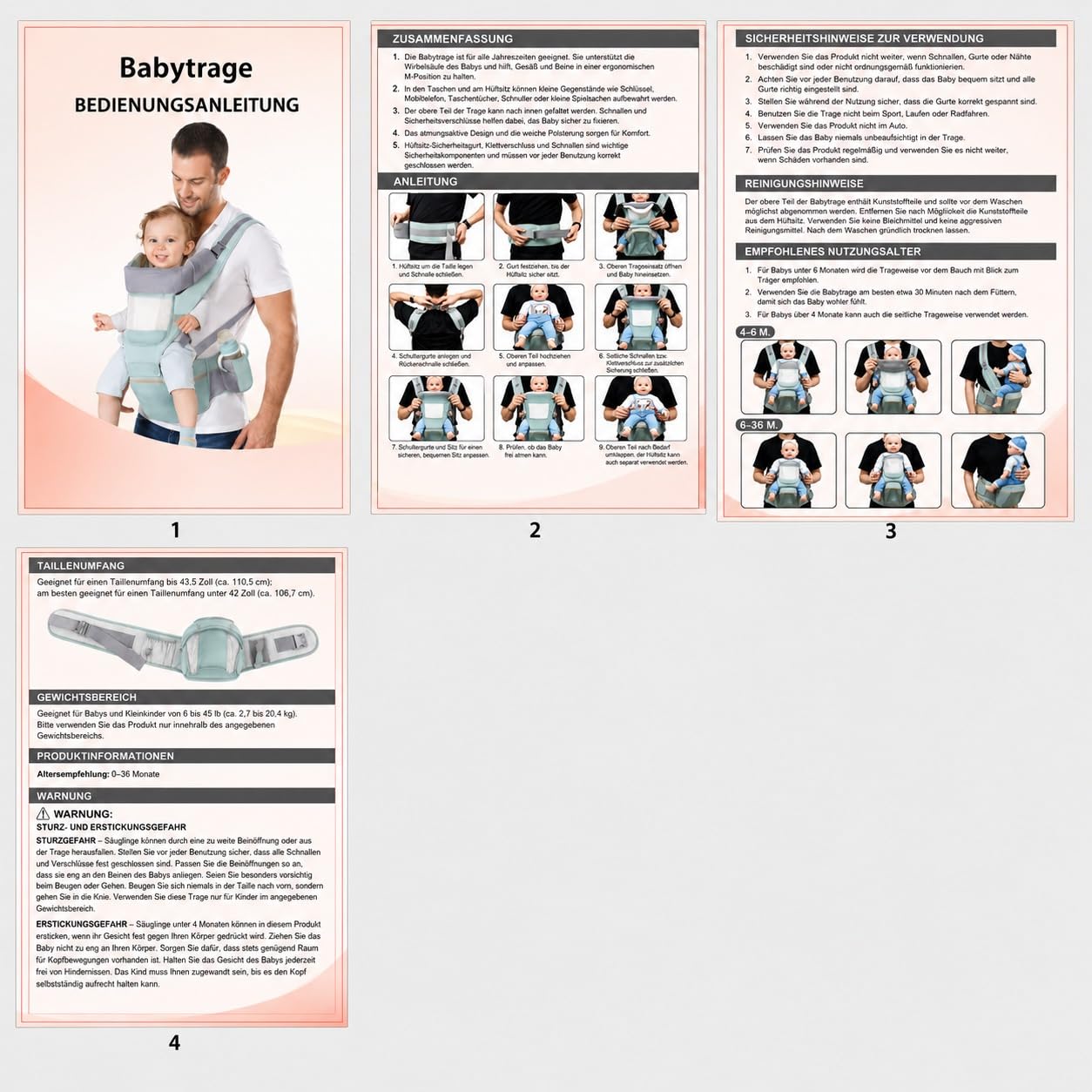 Babytrage 9-in-1 ergonomisch mit Hüftsitz – 3–15 kg – M-Position Tragehilfe für Neugeborene bis 36 Monate – Rückenfreundlich & Verstellbar