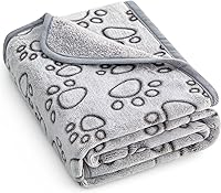 STUFFED Premium Soft Washable Dog Blanket 40x32 Inch Grey - Cozy Fleece Paw Print for Medium Dogs Cats Puppies
