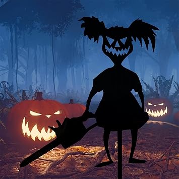 Halloween Devil Little Kid Children Silhouette Garden Art Statues, Yard Stake Metal Scare Kids Silhouette Sculpture for Garden Lawn Yard Fence Gate Halloween Decor C