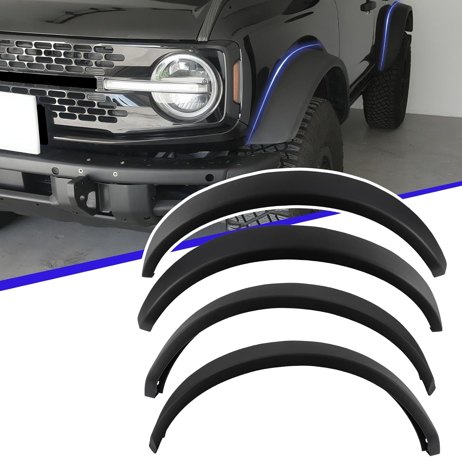 Widened Fender Flares Kit Compatible with 2021 2022 2023 2024 2025 2026 Ford Bronco 2/4 Door Front & Rear Repalce M-9164-BFK M2DZ-16268-AA(Not for Sport and Raptor)